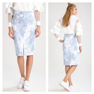 Banana Republic Loren Abstract Floral Print Blue Pencil Skirt Women's Size 12